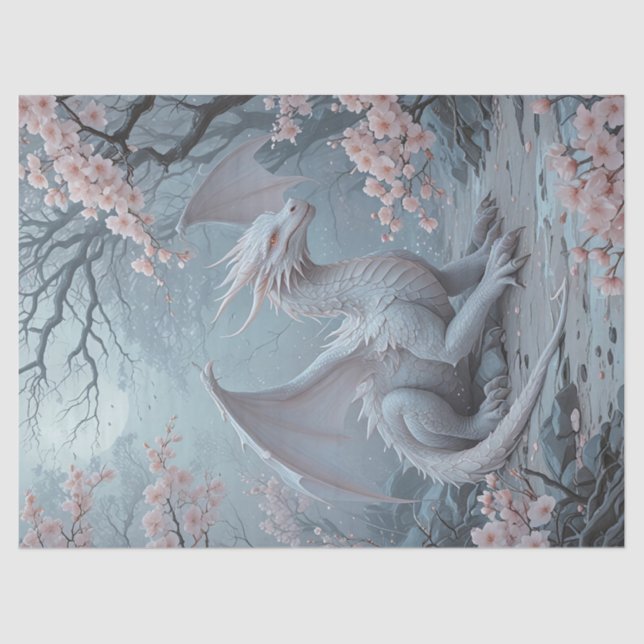 Papel De Seda dragón blanco en primavera (Anverso)