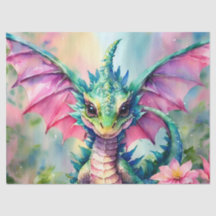 Dragón con acuarela rosada
