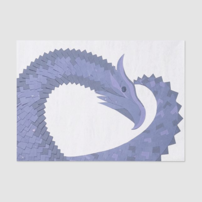 Papel De Seda Dragón de corazón azul-gris sobre blanco (Anverso)