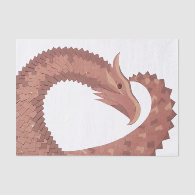 Papel De Seda Dragón de corazón marrón sobre blanco (Anverso)