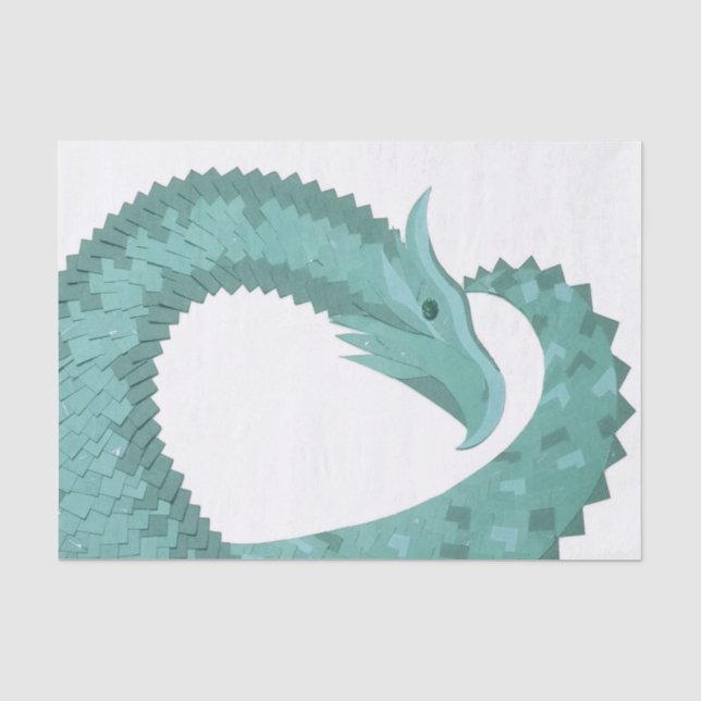 Papel De Seda Dragón de corazón verde sabio sobre blanco (Anverso)
