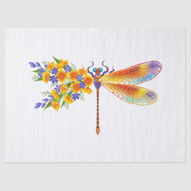 Papel De Seda Dragón de flores amarillas (Anverso)