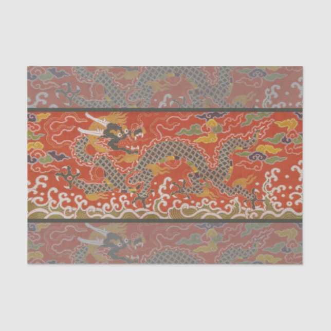 Papel De Seda Dragón de seda rojo imperial y negro (Anverso)