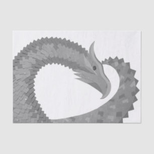 Papel De Seda Dragón del corazón gris sobre blanco