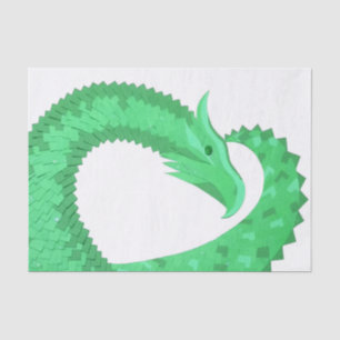 Papel De Seda Dragón del corazón verde sobre blanco