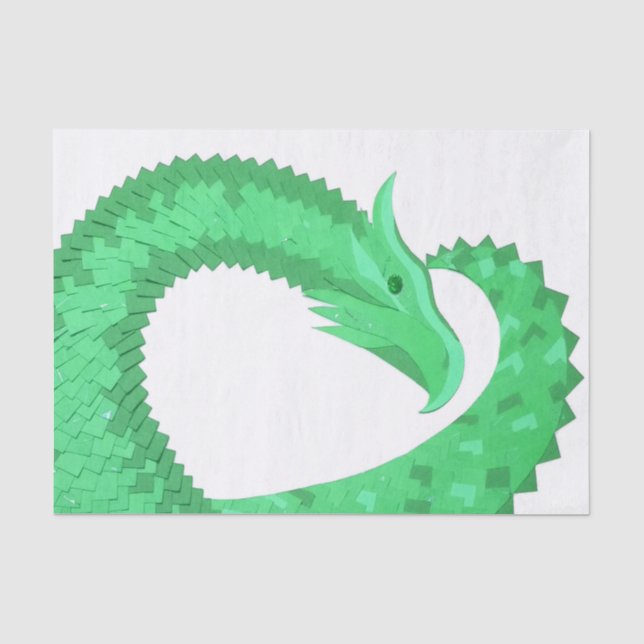 Papel De Seda Dragón del corazón verde sobre blanco (Anverso)