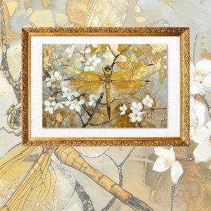 Papel De Seda Dragón Libélula Boho Dorado Decoupage Floral Vinta