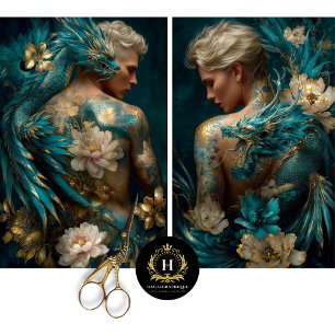 Papel De Seda Dragon Tattoooed Duo Fantasy Decoupage Tissue Pape