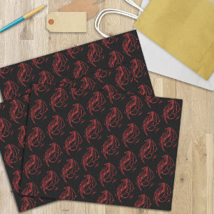 Papel De Seda Dragón tribal rojo negro