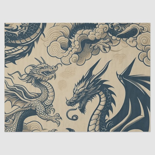 Papel De Seda Dragones anticuados de fantasía (Anverso)