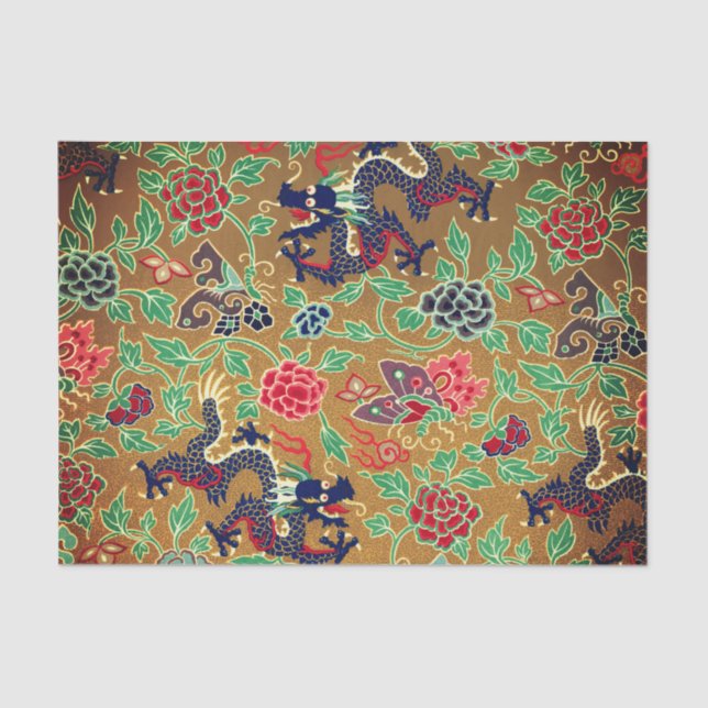 Papel De Seda DRAGONES ASIÁTICOS CON Tejido DE MARIPOSAS (Anverso)