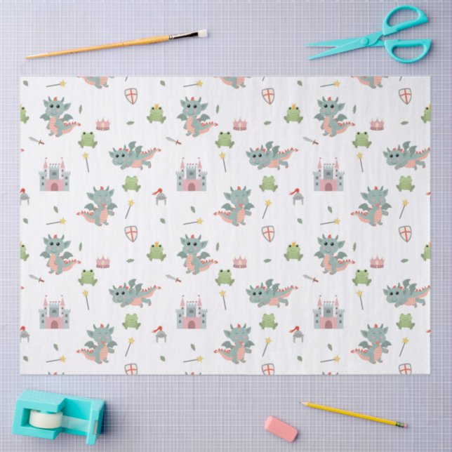 Papel De Seda Dragones Caballeros Castillo Medieval (Artesanía)