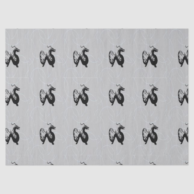 Papel De Seda dragones negros en gris (Anverso)