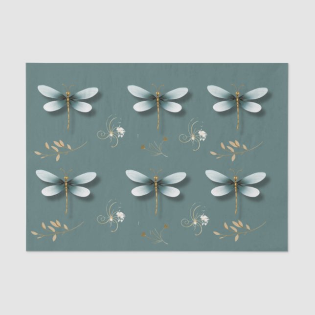 Papel De Seda Dragonflies azules de pizarra con trigo (Anverso)