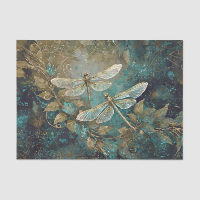 Papel De Seda Dragonflies bailando deslumbrantes, Alas Gossamer (Anverso)