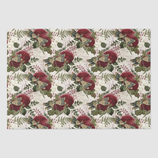 Papel De Seda Dragonflies crema y Rosas (Anverso)