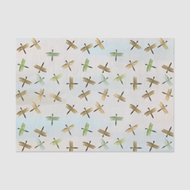 Papel De Seda Dragonflies de acuarela dorada (Anverso)