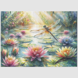 Papel De Seda Dragonfly and Lotus Pond Watercolor Tissue Paper