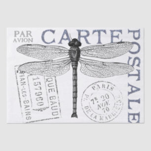 Papel De Seda Dragonfly Carte Postale Francés Postmark Decoupage