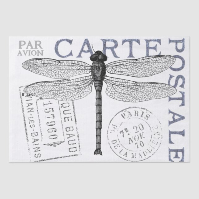 Papel De Seda Dragonfly Carte Postale Francés Postmark Decoupage (Anverso)