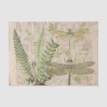 Papel De Seda Dragonfly Fern Francés Script Decoupage Vintage<br><div class="desc">Collage de elementos vintage listo para desmaquillaje: ilustraciones de helecho y libélula sobre un fondo de escritura francesa de oro y papel rayado con ilustraciones de helecho.</div>