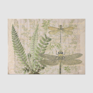 Papel De Seda Dragonfly Fern Francés Script Decoupage Vintage