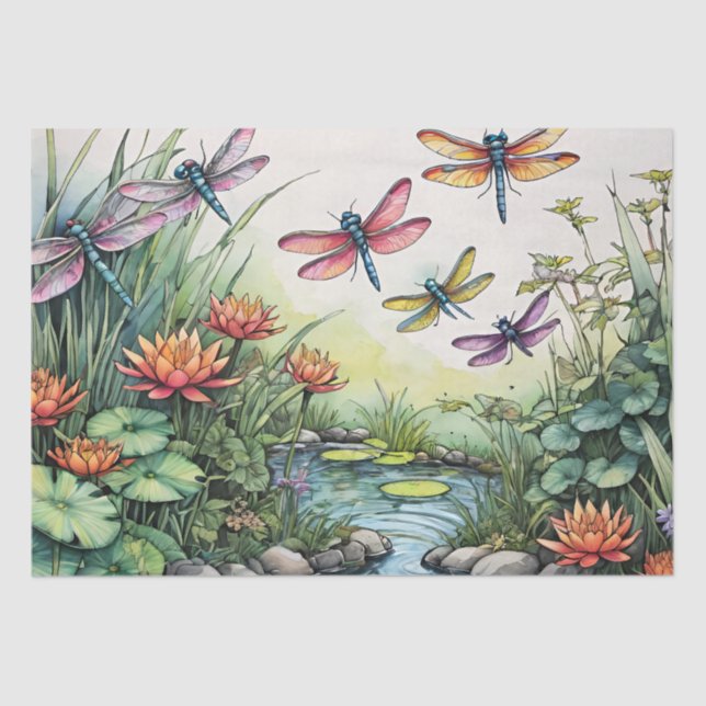 Papel De Seda Dragonfly Pond Lili pads Dragonflies (Anverso)