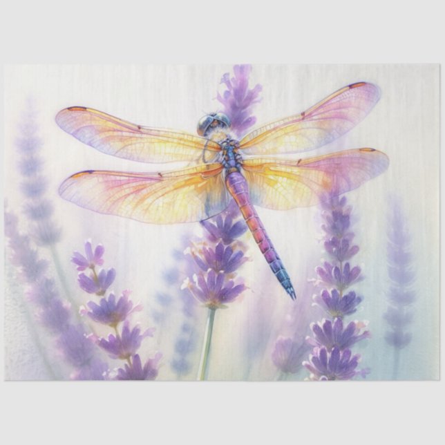Papel De Seda Dragonfly With Lavender Flowers  (Anverso)