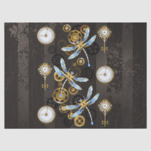 Papel De Seda Dragoniscos de Steampunk sobre fondo rayado marrón