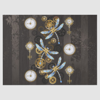 Papel De Seda Dragoniscos de Steampunk sobre fondo rayado marrón