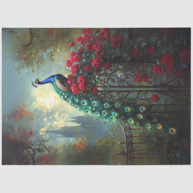 Papel De Seda Dramático Peacock Roses Roses Gótico Decoupage (Anverso)