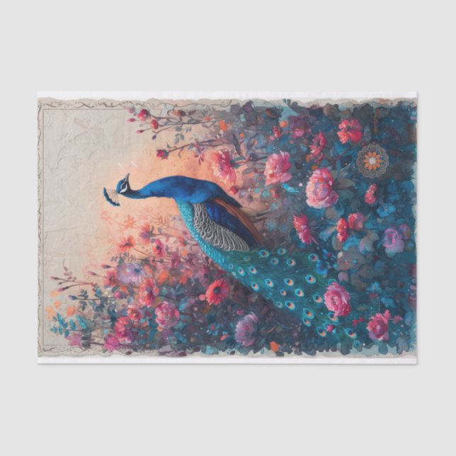 Papel De Seda Dramático posando pavo real (Anverso)