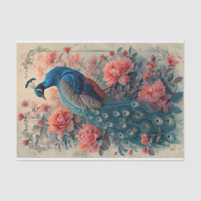 Papel De Seda Dramático posando pavo real (Anverso)