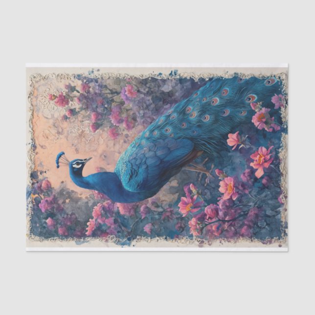 Papel De Seda Dramático posando pavo real (Anverso)