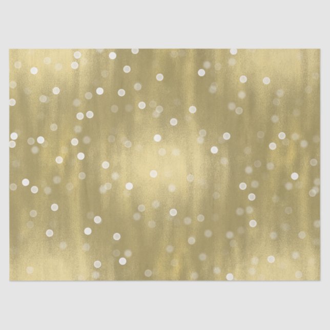 Papel De Seda Dreamy Gold y White Confetti Bokeh Boda (Anverso)