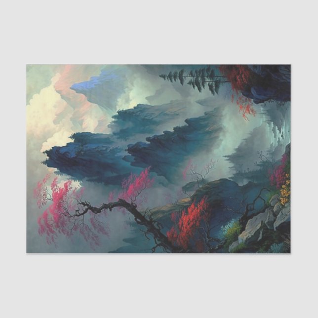 Papel De Seda Dreamy Misty Mountain Landscape Tissue Paper (Anverso)