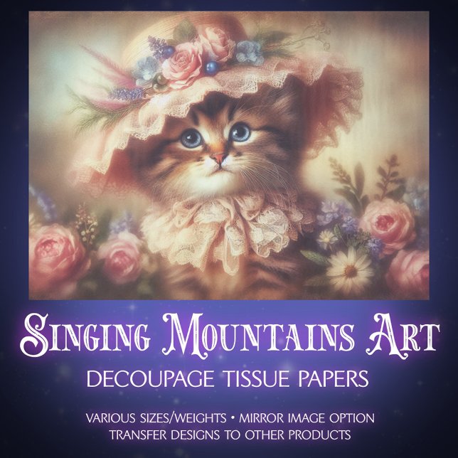 Papel De Seda Dreamy Victorian Cat in Floral Hat Decoupage (Subido por el creador)