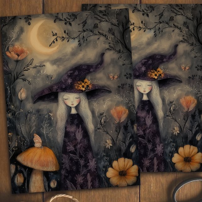 Papel De Seda Dreamy Whimsical Halloween Witch Decoupage (Subido por el creador)