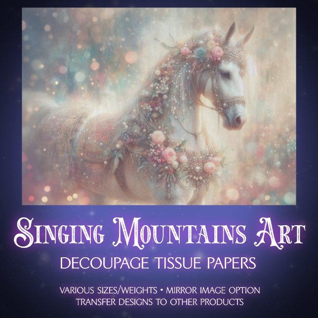 Papel De Seda Dreamy White Horse With Floral Accents Decoupage (Subido por el creador)