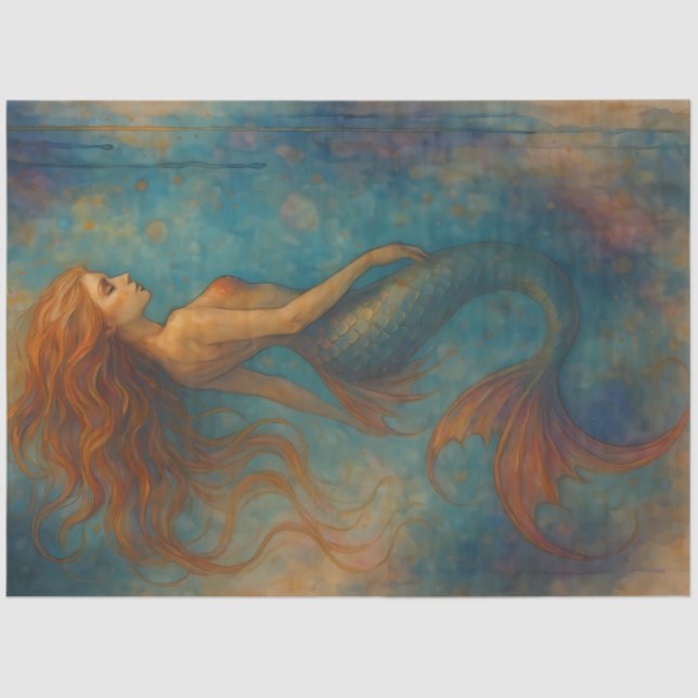 Papel De Seda Drifting Siren – Flowing Tail Mermaid Fantasy (Anverso)