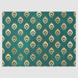 Papel De Seda Droplas abstractas de oro en Green Decoupage