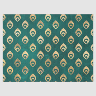 Papel De Seda Droplas abstractas de oro en Green Decoupage