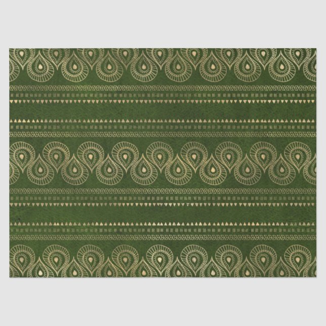 Papel De Seda Droplas de agua abstractas de oro en verde descont (Anverso)
