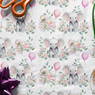 Papel De Seda Ducha de Bebé de Elefante Bebé con Peonías y Globo