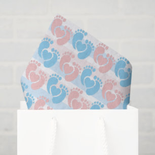 Papel De Seda Ducha de Bebé Huellas de Pie Azules Rosadas Rayada