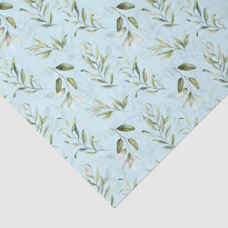 Papel De Seda Ducha de bebé niño con follaje verde y azul pálido
