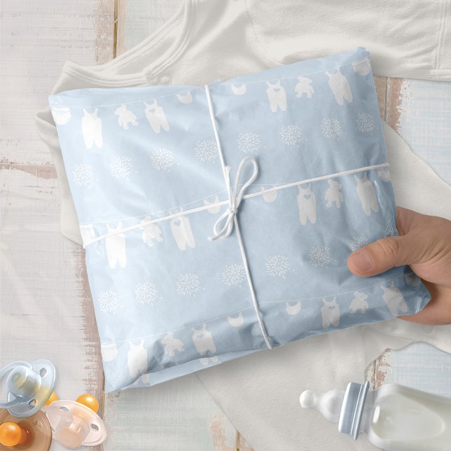 Papel De Seda Ducha de bebé niño con ropa tendida azul claro min (Minimalist Light Blue Clothesline Baby Boy Shower Tissue Paper ©Susanne Sachers - Sunny Mind Design )