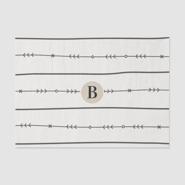 Papel De Seda Ducha de Bebé Rústica Boho Chic Monograma Kraft Mo (Anverso)