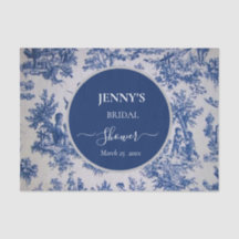 Ducha de Novia Azul y Blanco Toile de Jouy Francés