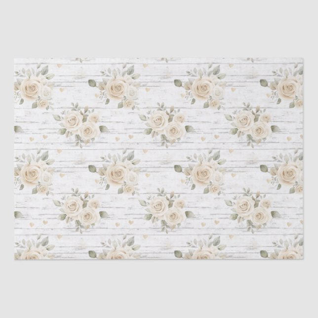 Papel De Seda Ducha de Novia Bohemio Floral Crema Blanca Románti (Anverso)